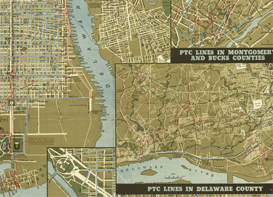 Detail of larger map of Philadelphia streets, the Delaware river, and New Jersey streets